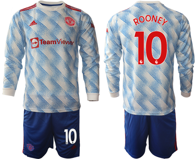 Men 2021-2022 Club Manchester united away blue Long Sleeve #10 Soccer Jerseys